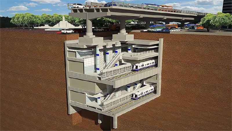 Строительство сложной станции метро в Таиланде