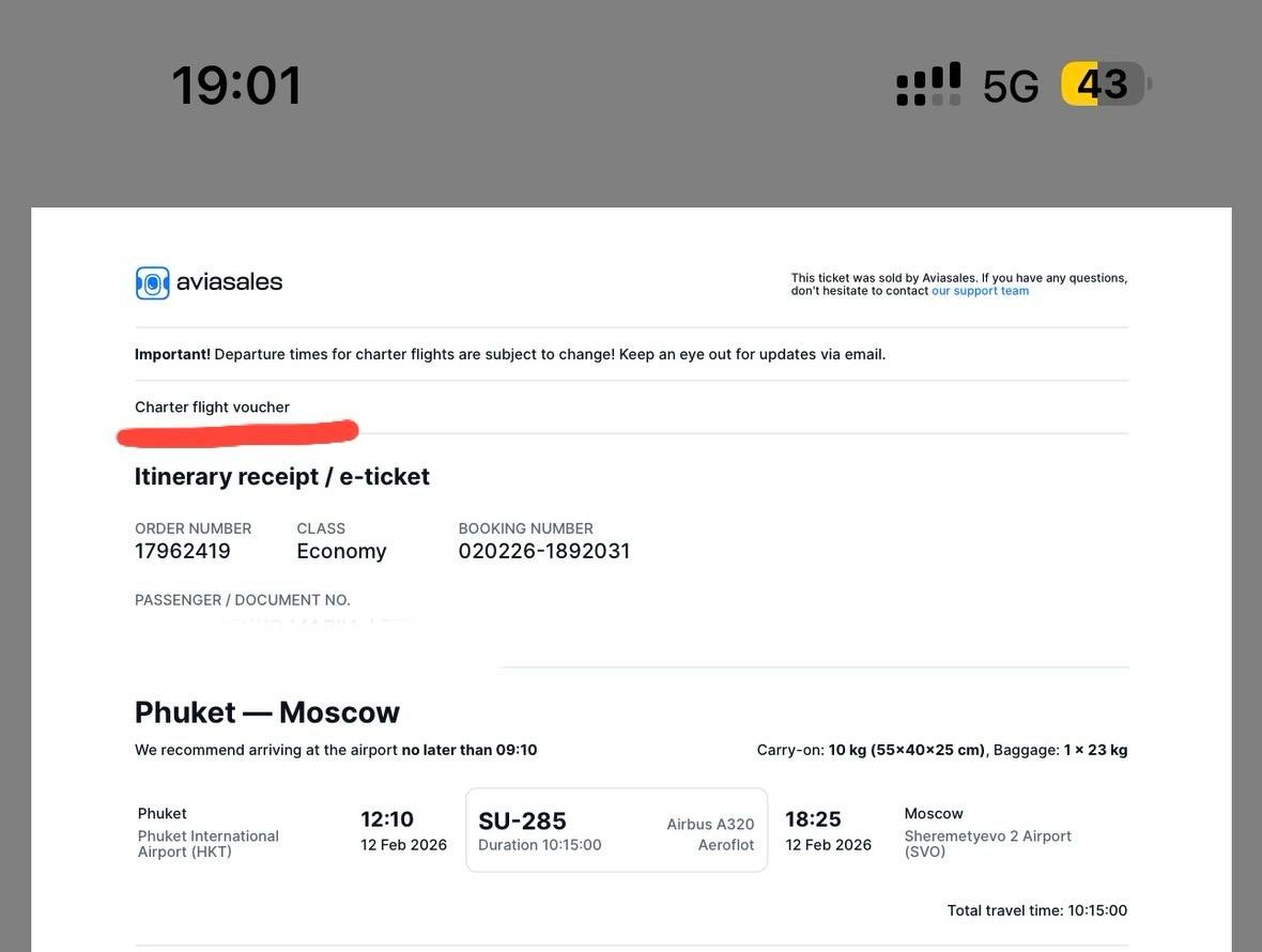 Вопрос о билете аэрофлота