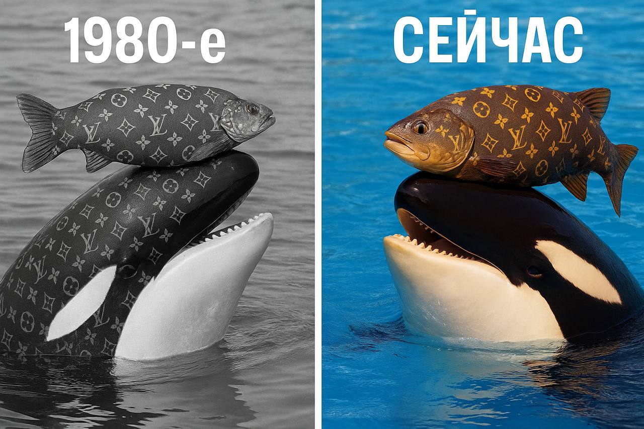 Мода 80-х и касатки с рыбой на голове